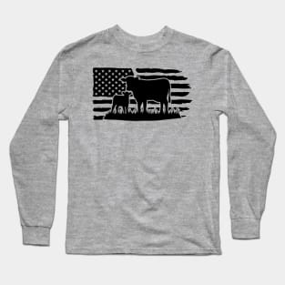 USA Cow Farm Shirt Farmer American Flag Shirt For 4thJuly Patriotic Long Sleeve T-Shirt